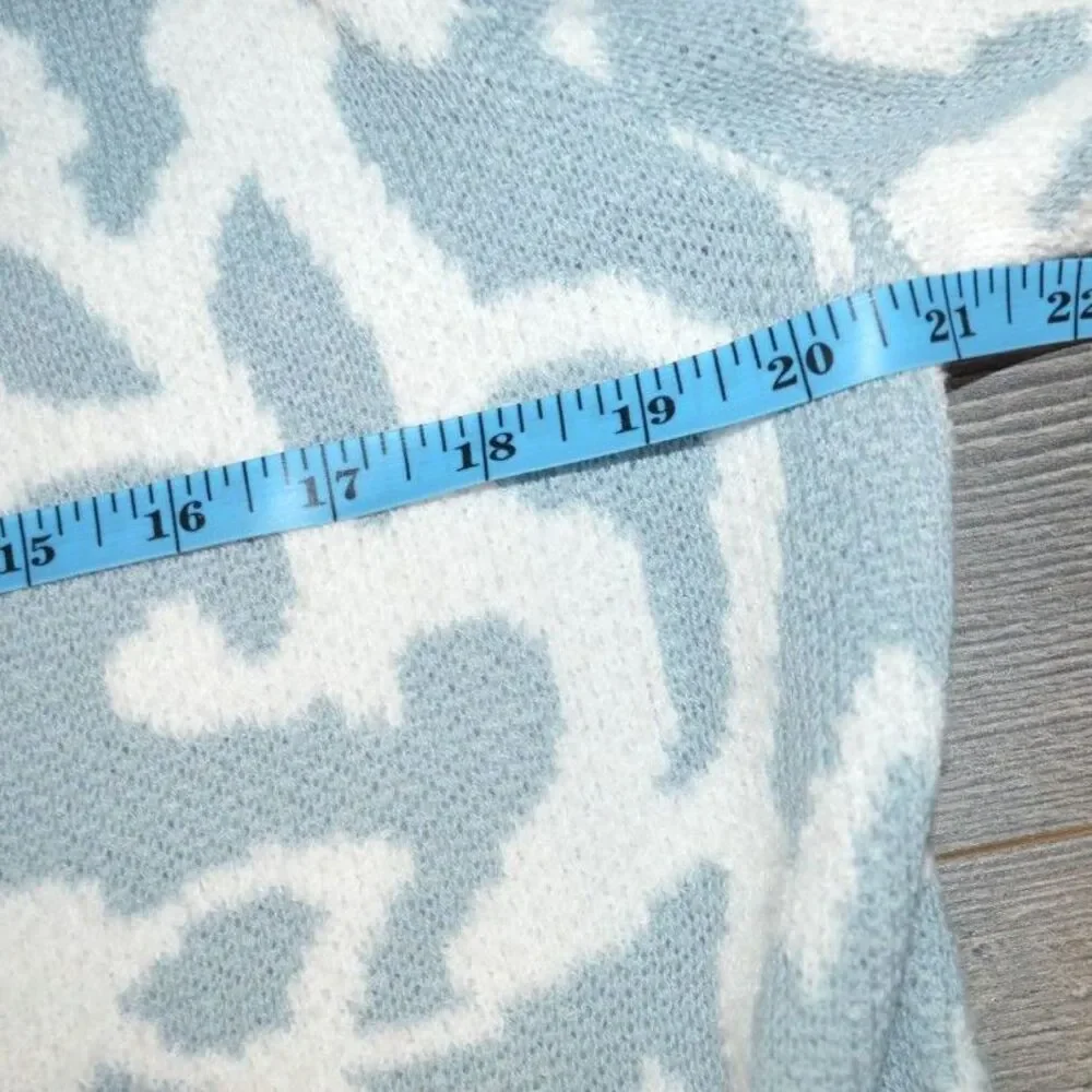 Soft Surroundings Open Front Cardigan Baby Blue Damask Oversized Sweater